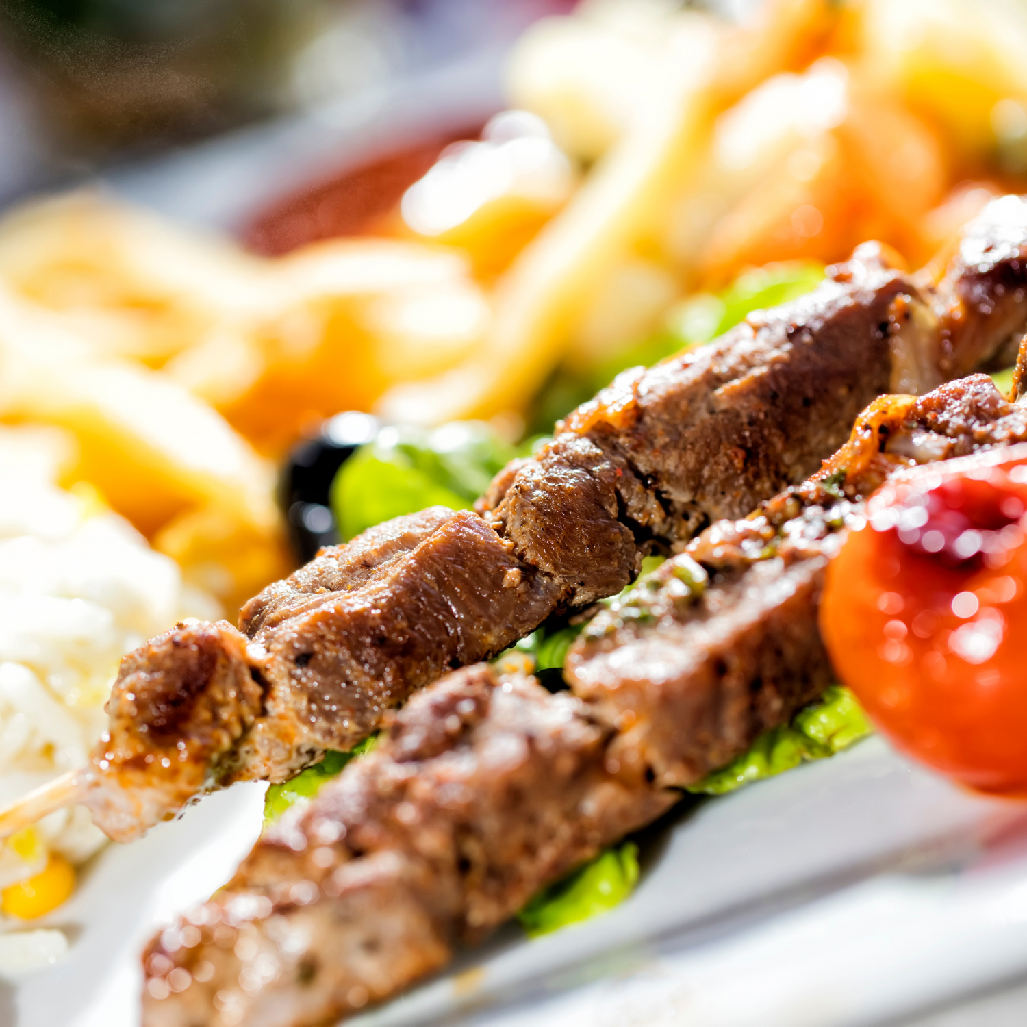 Grilled mediterranean lamb skewers, high protein meal idea