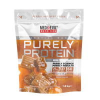 Medievil Nutrition Purely Protein package with caramel flavor on a white background