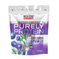 MediEvil Nutrition Purely Protein package with blueberries on a white background
