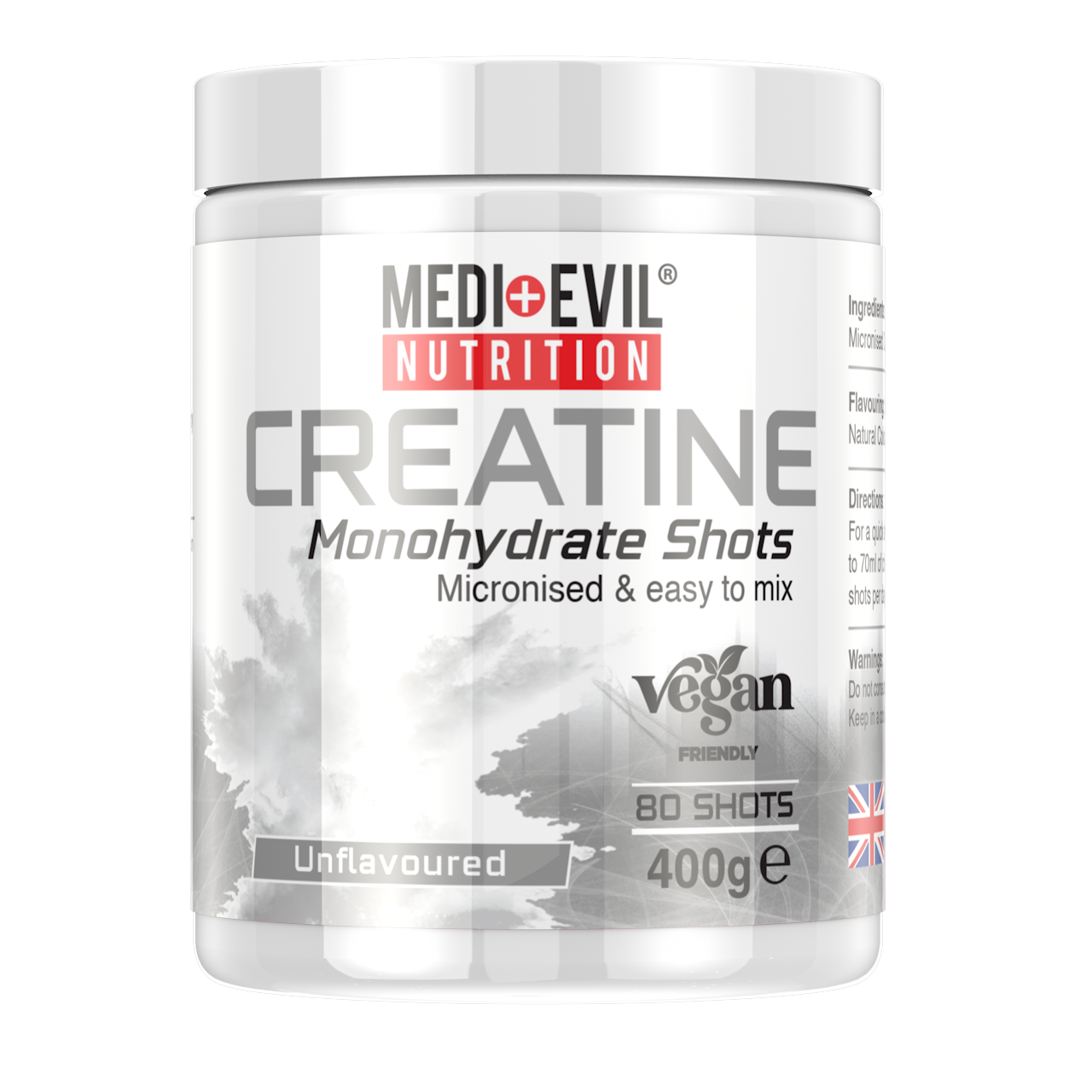 Medi Evil Nutrition Micronised Creatine Monohydrate Powder 400g Unflavoured 80 shots 