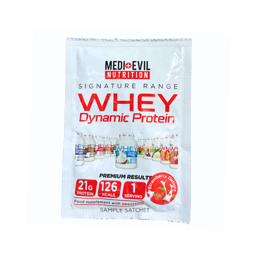 medi-evil nutrition whey dynamic protein strawberry delight sample